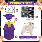 5 Pcs Dog Graduation Costume Set Include 2026 Pet Graduation Gown with Stole Puppy Grad Cap Lensless Glasses DIY Letter Stickers for Dogs Cats Holiday Costume Accessory(Purple Yellow,S)