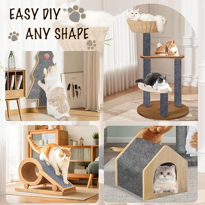 78.7"X15.8" Self-Adhesive Cat Scratching Mat - Durable Couch Protector from Cat Claws, DIY Furniture Protector from Cats Scratching, Sticky cat Scratch Wall mat- No Residue, Safe for Cats (Dark Grey)