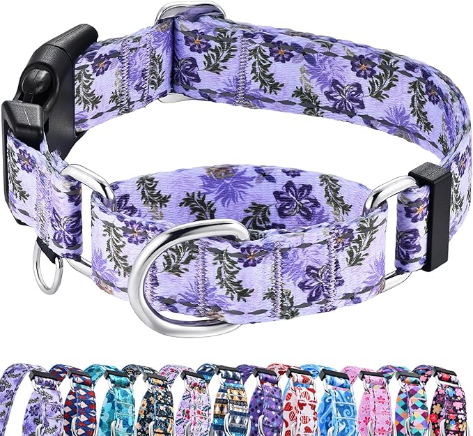 Reflective Martingale Collar for Dogs with Quick Release Buckle Cute Girl Female Flower Dog Collars (Lavender Floral, XSmall)