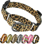Kazazoo Martingale Collar for Dogs with Quick Release Buckle Adjustable Soft Durable Dog Collar for Small Medium Large No Pull Training Dog Collars-Brown Leopard M