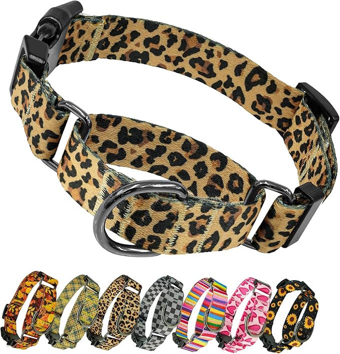 Kazazoo Martingale Collar for Dogs with Quick Release Buckle Adjustable Soft Durable Dog Collar for Small Medium Large No Pull Training Dog Collars-Brown Leopard L