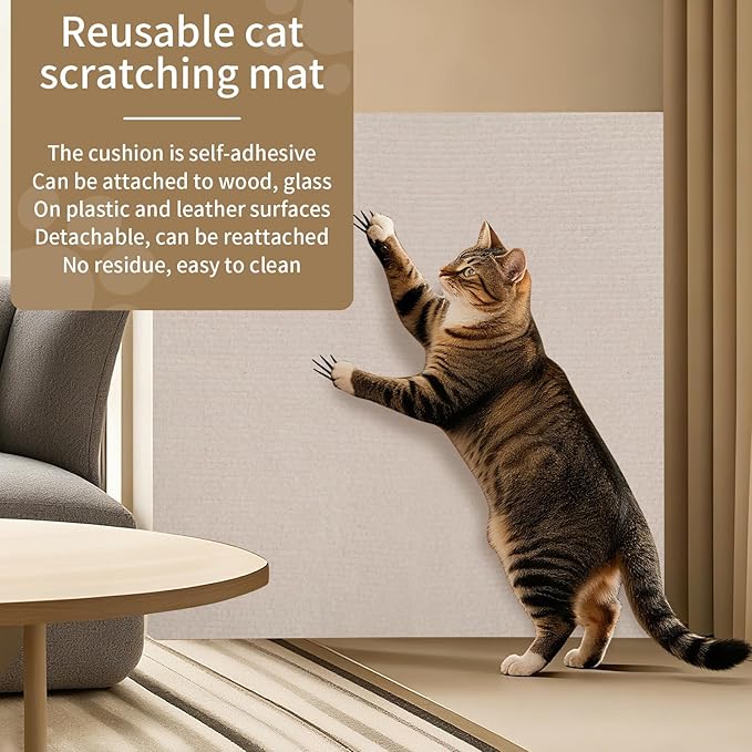 78.7"x15.8" Cat Scratch Mat,Adhesive Cat Scratch Pad for Furniture,DIY Cats Scratch Furniture Protector for Furniture,Sofa,Couch,Covering Cat Scratching Post Replacement Pads,Beige