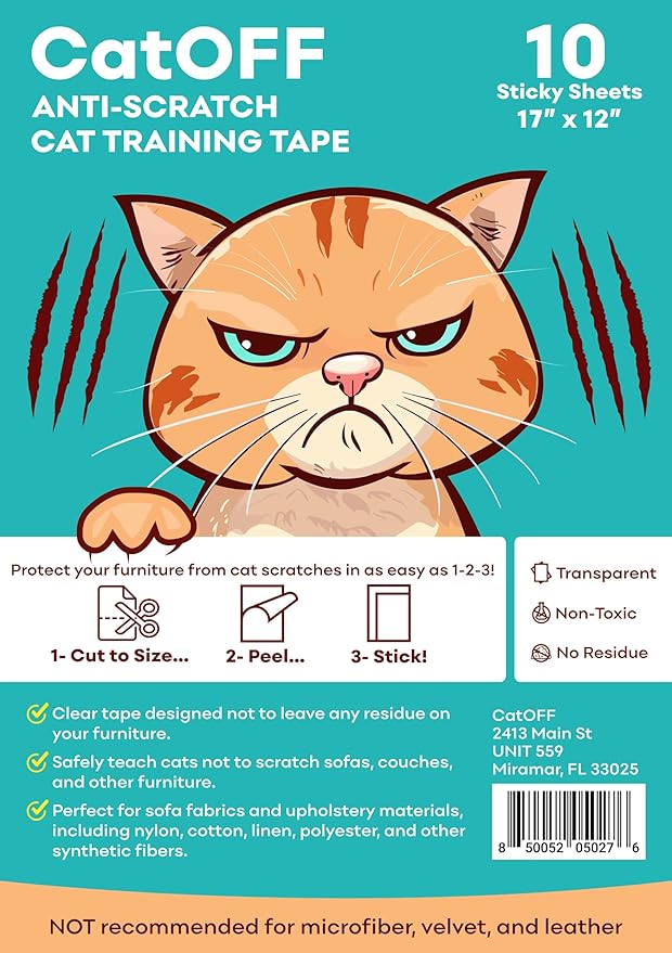 CatOFF 17x12 inch Furniture Protectors from Cats Scratch, Couch Protector for Cats, Anti Cat Scratch Furniture Protector, Couch Guard for Cats - Sofa Corner Scratching Training Tape Deterrent 10-Pack