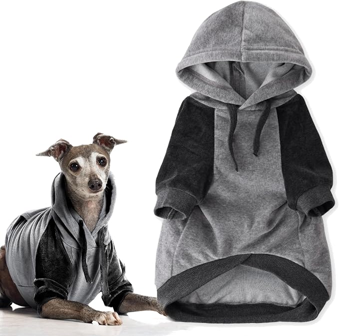 Cooper II Organic Cotton Velour Dog Hoodie Pet Coat for Small, Medium and Large Dogs, Heather Gray Color Block, XX-Large (70-110 lbs)