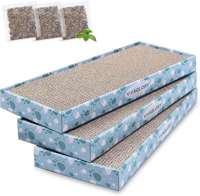 VIVAGLORY Cat Scratcher Padpal Cat Scratching Board, Cardboard Scratcher with Catnip for Indoor, Flat Scratch Board Scratch Pad Cardboard for Kitten, Narrow, 3Pack