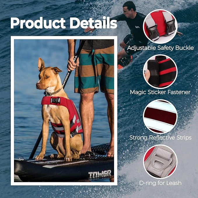 Lelepet Dog Life Jacket, High Flotation Dog Life Vest for Swimming, Boating, Ripstop Reflective Pet Swim Vest for Small Medium Large Dogs Pool Floats Adjustable Swimming Vest for Dogs Water Safety