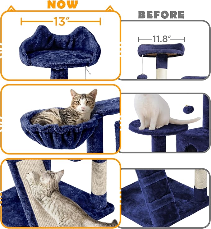 Yaheetech 57 inches Cat Tree for Indoor Cats, Multi-Level Cat Tower w/ 3 Perches, 2 Cat Condos, 2 Hanging Balls and Scratching Posts, Navy Blue