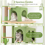 Globlazer Large Cactus Cat Tree Tower, 70in Tall Heavy Duty Green Cat Tree for Indoor Cats Sturdy Cat Tower with Scratching Post and Board, Hammock, Cat Condos for Adult Cats Kittens, F70 Pro, Green