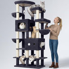 Globlazer 81in Multi-Level Larger Cat Tree Tower Condo Indoor Furniture Activity Center with Oversized Plush Cat Bed/Baskets/Full-Sisal Scratching Posts and Hammock/S81/Dark Gray