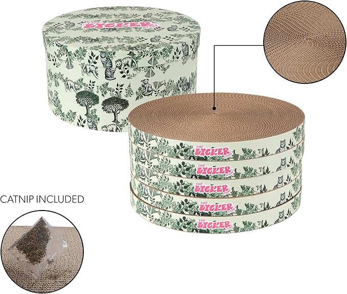 CSR1012J Kate 12 Inch Cardboard Cat Scratcher Pads with Box & Catnip, Reversible Heavy-Duty Scratch Boards for Cats, Furniture Protection, Nature Cat Pattern, Green, 5-Pack