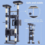 Hey-brother Tall Cat Tree Tower, Heavy Duty Scratching Posts with Large Platforms, Cozy Condos, Big Hammock, Toy Balls, Multi-Level Furniture for Indoor Adult Cats, 80.7 Inches, Smoky Gray MPJ039G