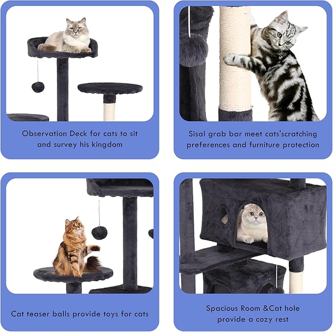 Heavy Duty Cat Tree,54 Inch Tall Cat Tower,2 Cozy Condos,Scratching Posts,Ladders & Sisal Pole,Multi-Level Perches Platforms for Indoor Cats,Sturdy Pet Climbing Furniture,Light Gray
