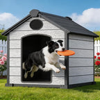 Indoor Outdoor Dog House Weatherproof for Small Medium Dogs, Resin Plastic Pet House with Flip Lid and Elevated Floor, Easy Assembly (45" Large Dog House)