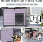 Insulated Dog House Outdoor Weatherproof, Wooden Heated Large Houses with Removable Liner for Winter, Upgrade Anti-Chewing Iron Frame Dog Shelter for Puppies, Cats