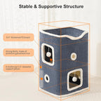 Cat House, Cat Beds for Indoor Cats, 2-Story Cat Condo Cube with Scratch Pad and Fluffy Ball Hanging, Multi-Level Cozy Hideout Center Ideal for Small/Medium Cats
