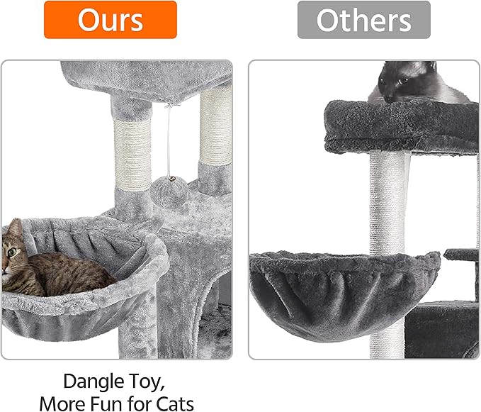 Topeakmart 42in Cat Tree Tower for Indoor Cats, Cat Condo with Perch & Hammock, Activity Center, Multi-Level Cat Furniture with Scratching Posts, Cat House, Light Gray