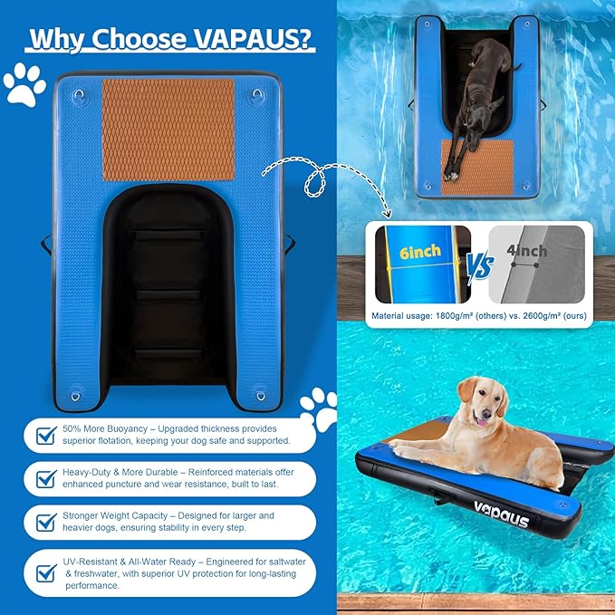 Vapaus Inflatable Dog Boat Ramp for Large Dogs – Floating Pup Ladder with Anti-Slip Surface, Portable Dog Water Ramp for Pool Dock Lake Boat – Heavy Duty Pet Boarding Platform