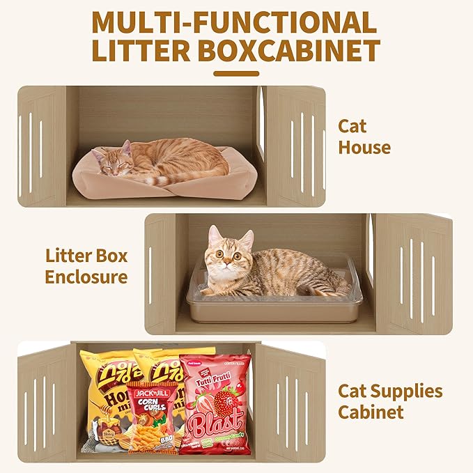 Tall Cat Tree with Litter Box Enclosure, 66.9-Inch Cats Condo, Multi-Level Perch & Scratching Posts for Cat