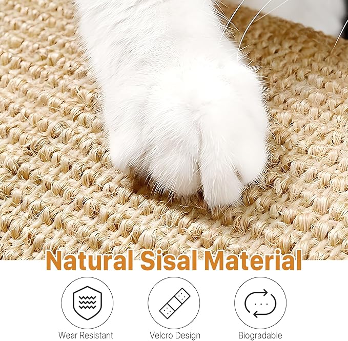 5 Pcs Cat Scratcher Mat, 15.7X 8 Inch Sisal Cat Scratching Pad with Adhesive Loop Tape, Natural Scratch Pad Rug for Cat Grinding Claws Nails Furniture Protector for Sofa Chair Couch