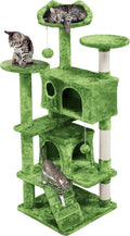 Topeakmart 54in Cat Tree with Scratching Posts Spacious Condos Furry Hanging Ball Cat Climbing Tower for Indoor Cats and Kittens, Green