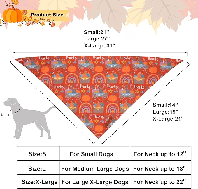 ADOGGYGO Thanksgiving Dog Bandana - Blue Orange Pumpkin Scarf, Adjustable Fit Fall Bandanas for Extra Large Dogs Pets (X-Large)