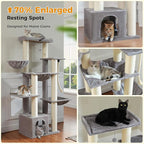 Heavy Duty Cat Tree for Maine Coon – 67" Tall Cat Tower with 7 Thick (φ4.3) Scratching Posts, XXL Cat Condo with Super Large Perch & Cozy Hammocks, Engineered for Big Cats (20+ lbs) - Gray