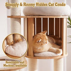 Modern Solid Wood Cat Tree for Indoor Cats Large Adult, 61.5in Tall Cat Tower with Sisal Scratching Posts, Ladder, Cozy Cat Beds, Semi-Open Cat Condo, Dangling Ball, Multi-Level Cat Furniture
