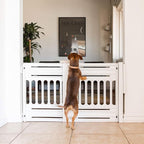 IRIS USA 24"-39" Dog Gate, Adjustable Indoor Pet Barrier, Pet Gate for Puppy, Small Dog, Cat, Easy Twist-to-Lock for Doorways & Stairs, Portable, Expandable, 25" Tall, White