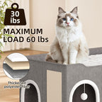 Top Bed Three Rooms Cat Condos,All-in-1 Extra-Wide Cat House for Indoor，Multi Cats Puppy Family, Large Cat Cave for Pet House with Fluffy Ball Hanging and Scratch Pad, Foldable Hideaway