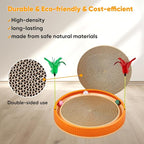 Extra-Large Round Cat Scratcher Bed with Ball Track – 3-in-1 Circular Cardboard Scratching Pad with Feather Toys – Interactive Cat Toy Round Track for Large Breeds Like Maine Coons (Orange)