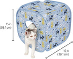 Kitty City Cat Print Pop-Up Cat Play Cube, Collapsible Indoor Cat Hideout with Peekaboo Openings, Lightweight Foldable Cat Cube for Play & Lounging, Blue