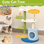 PETSITE 34.5 inch Cute Small Cat Tree, Flower Cat Tree with Sisal Scratching Post, Plush Top Perch, Cat Condo, Fluffy Spring Ball & Jingling Ball