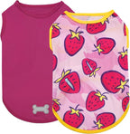 KYEESE 2Pack Dog Shirt, Lightweight Sun Protection Dog T Shirts for Small Medium Dogs Girl, Breathable Mesh Tank Top Sleeveless Pet Reflective Vest, Soft Summer Dogs Clothes, Strawberry+Rose Red, XL