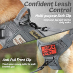 rabbitgoo Tactical Dog Harness for Large, Heavy Duty Pet Harness with Handle, No-Pull Service Vest Large Breed, Adjustable Military Dog Vest for Training Hunting Walking, Grey, L