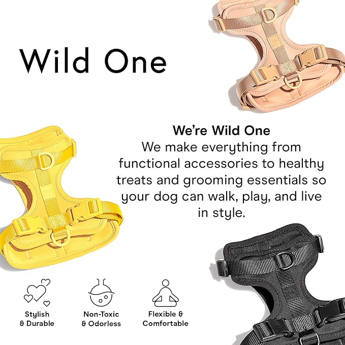 Wild One Dog Harness, The Original No-Pull, Pet Harness with 3 Leash Clips, Adjustable Soft Padded Vest, Comfortable, Stretchy, Size XS, Black