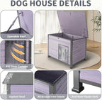Insulated Dog House Outdoor Weatherproof, Wooden Heated Large Houses with Removable Liner for Winter, Upgrade Anti-Chewing Iron Frame Dog Shelter for Puppies, Cats