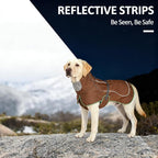 Softshell Dog Winter Vest, Fleece Lined Water-Repellent Jacket with Fur-Safe Buckle (No Hook & Loop) for Hiking, Adjustable Reflective Winter Coat for Active Dogs (Brown, X-Small)