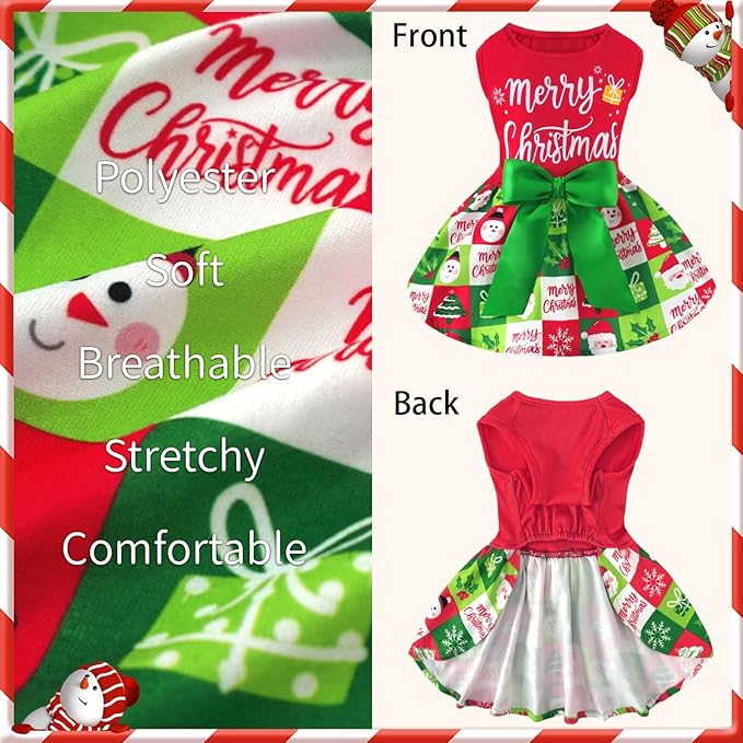 XPUDAC Dog Christmas Outfit Dog Dress Holiday Puppy Clothes for Small Dogs Girl, Pet Costume Cat Outfits Green Red-M