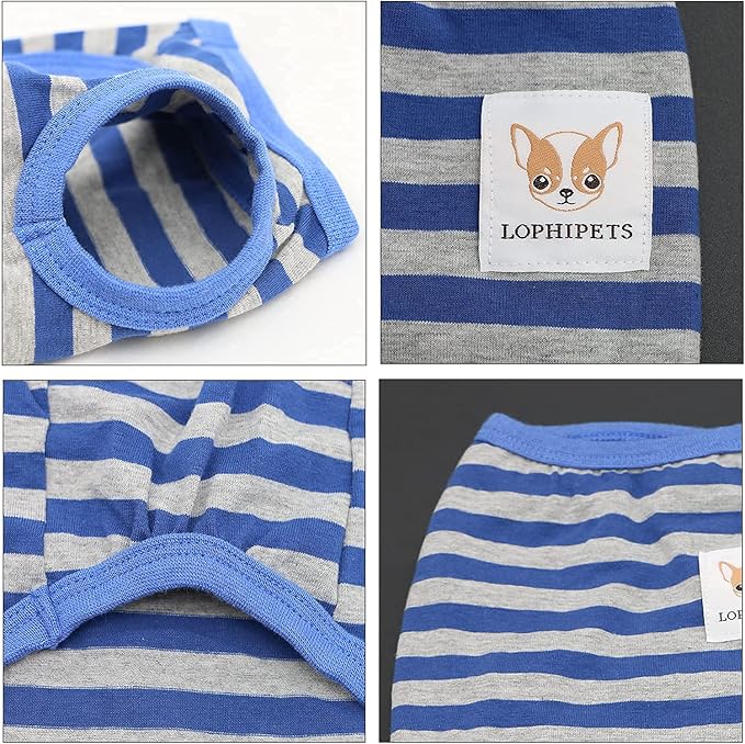 LOPHIPETS 100% Cotton Striped Dog Shirts for Small Dogs Chihuahua Puppy Clothes Tank Vest-Blue and Gray Strips/S