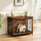 Feandrea 32.5" Dog Crate Furniture, Indoor Dog Cage Side End Table, L Pet Wood Kennel for Large and Medium Dogs up to 45 lb with Multi-Purpose Removable Tray, Double-Door Pet House, Rustic Brown