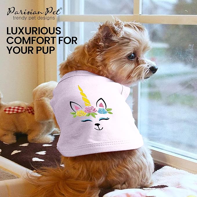 Parisian Pet Dog Shirt - 100% Cotton Unicorn Shirts for Medium Dogs - Pink Sleeveless Girl Pet Clothes - Lightweight and Breathable Puppy Clothes - Stretchy Female Dog Apparel - T Shirts for Dogs