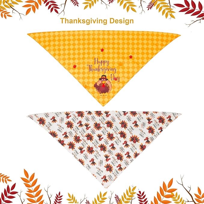 ADOGGYGO Thanksgiving Dog Bandana Fall Autumn Pet Bandana Reversible Triangle Bibs Scarf Accessories for Small Dogs Pets (Small, Thanksgiving)