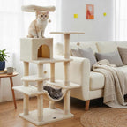 PETSITE Multi-Level Cat Tree, 58 Inches Tall with Sisal Scratching Posts, Condo, Hammock, Dangling Balls, Jumping Platforms, and Cozy Top Perch, Ideal for Indoor Cats to Play and Rest (Beige)