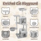 Cat Tree, 54-Inch Cat Tower for Indoor Cats,Plush Multi-Level Cat Condo with Scratching Posts, Basket, Perches (Light Grey01)