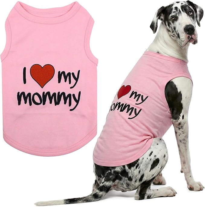 Parisian Pet Dog Shirt - 100% Cotton Shirts for Large Dogs - Pink Sleeveless Girl Pet Clothes - Lightweight Pet T Shirts - Breathable Puppy Clothes - Stretchy I Love My Mommy Dog Apparel