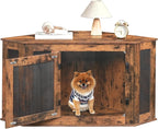 Corner Dog Crate Furniture, Wooden Dog Kennel End Table, Decorative Pet Crate Indoor Use, Furniture Style Dog House for Small Medium Dog, Dog Cage TV Stand, Rustic Brown DCRB0801