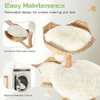Erinnyees 54" Real Wood Cat Tree for Indoor Cats, Modern Boho Cat Tower with Woven Basket Beds, Natural Branch Scratching Post, Luxury Cat Condo Furniture, White