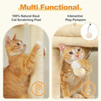 PEQULTI 68'' Cat Tree for Large Cats 20 lbs Heavy Duty, Tall Cat Tower for Indoor Big Cats with Extra-Large Top Perch [21'' x 17''], 2 Large Cat Condos, Cat Scratching Post and Cozy Hammock, Beige