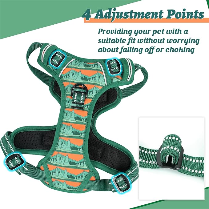 HEELE Dog Harness, No Pull Adjustable Padded Reflective Harness for Small Medium Large Dogs with Handle for Walking Training, Wilderness, M