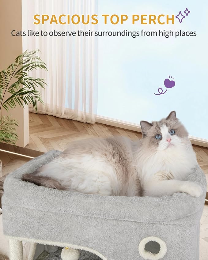 Cat Scratching Post, 70.1" Multi-Layer Cat Tree with Large Platform, 2 Caves, 7 Sisal Posts, Pompoms, Cat Basket, Hammock, Suitable for Cats, Light Gray MS17818LG